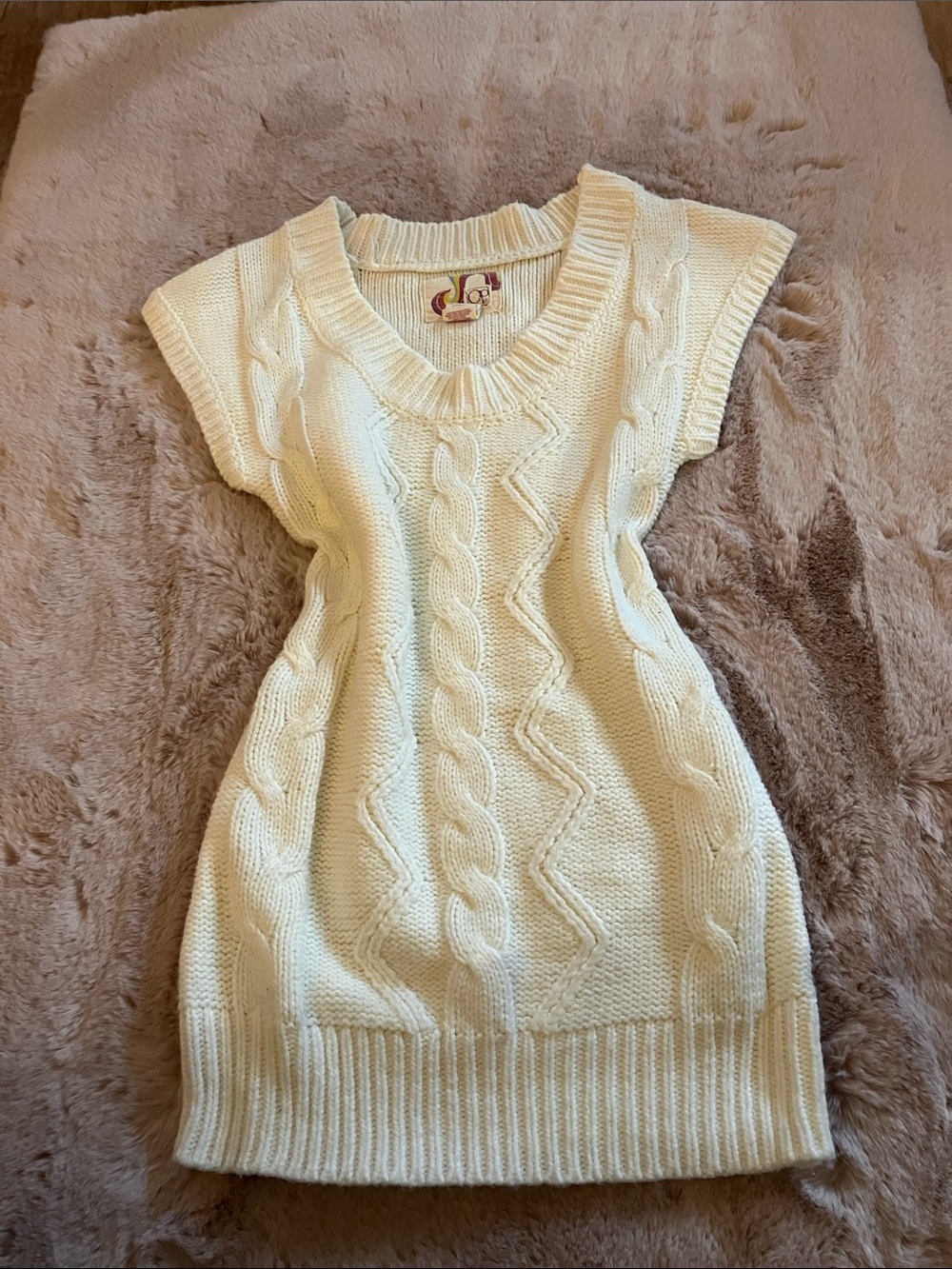 Y2k OP Cream Cable-Knit V-Neck Sleeveless Sweater